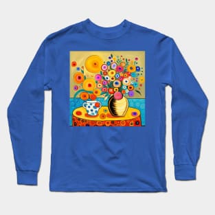 Cute Abstract Flowers in a Gold Vase Still Life Painting Long Sleeve T-Shirt